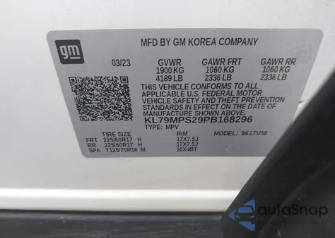 2023 Chevrolet Trailblazer Fwd Lt из США, поврежденный, VIN KL79MPS29PB168296